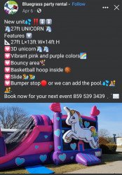 27ft Unicorn Bounce House W/Slide Combo (Dry Option)